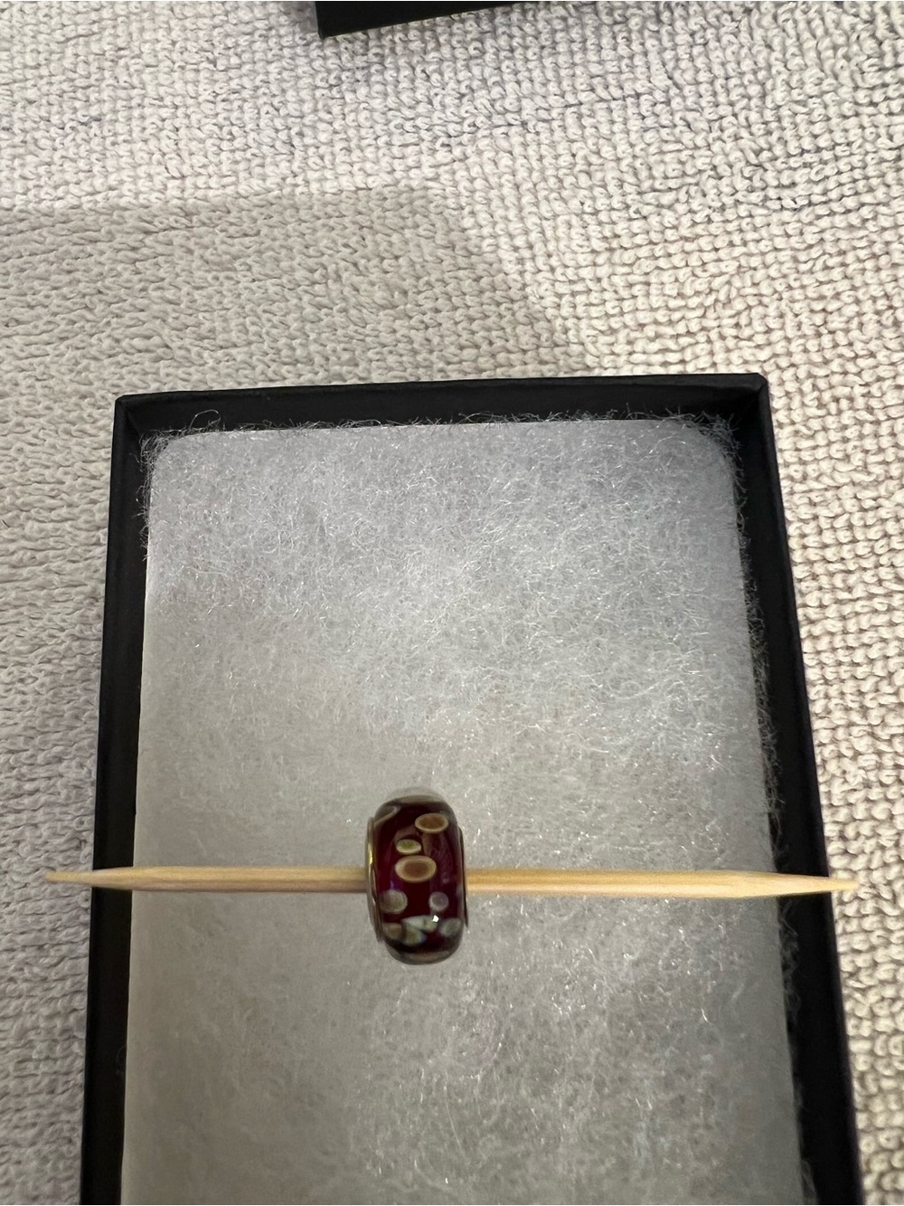 Chamilia Burgundy Glass Bead with Cream and Gold Dots